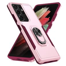 Per Samsung Galay S21 Ultra 5G Pioneer Armor Heavy Duty PC + custodia antiurto TPU con supporto (rosa)