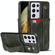 Per Samsung Galaxy S21 Ultra 5G Crazy Horse Texture antiurto TPU + custodia in pelle PU con slot per schede e supporto per cinturino da polso (verde smeraldo)