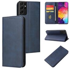 Per Samsung Galaxy S21 Ultra 5G Texture di vitello Magnetic Horizontal Custodia in pelle flip con supporto e slot per schede e portafoglio (blu)