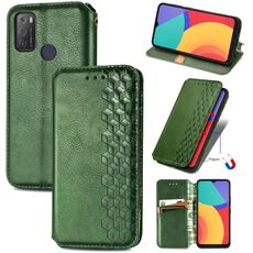 Per Alcatel 1s 2021 Griglia cubica pressata in flip orizzontale flip custodia in pelle magnetica con supporto e carte slot e portafoglio (verde)