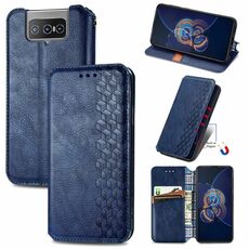 Per Asus Zenfone 8 flip griglia cubica pressata flip orizzontale flip magnetico custodia in pelle PU con titolare e slot per schede e portafoglio (blu)