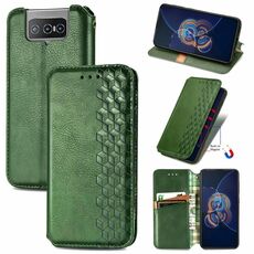 Per Asus Zenfone 8 flip griglia cubica pressata flip orizzontale flip magnetico custodia in pelle PU con supporto e carte slot e portafoglio (verde)