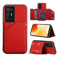 Per Vivo X70 Pro + Skin Feel PU + TPU + PC Custodia posteriore Custodia antiurto con slot per schede e titolare e cornice fotografica (rosso)