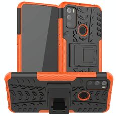 Per Alcatel 3L (2021) Trama di pneumatici TPU antiurto TPU + custodia protettiva PC con supporto (arancione)