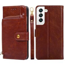 Per Samsung Galaxy S22 + 5G borsa con cerniera PU + TPU Custodia in pelle flip orizzontale con supporto e carta Slot & Portafoglio e cordino (marrone)