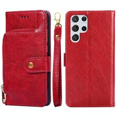 Per Samsung Galaxy S22 Ultra 5G Bag con cerniera PU + TPU Cassa in pelle flip orizzontale con supporto e carta Slot & Portafoglio e cordino (rosso)