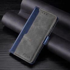 Per Samsung Galaxy S22 + 5G trama retrò contrasto colore fibbia laterale orizzontale flip custodia in pelle con supporto e carta slot e portafoglio (blu + grigio)