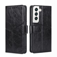 Per Samsung Galaxy S22 + 5g cuciture geometriche custodia orizzontale in pelle orizzontale con supporto e carta slot e portafoglio (nero)