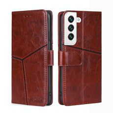 Per Samsung Galaxy S22 + 5G Custodia geometrica in pelle orizzontale orizzontale con supporto e carta Slot e portafoglio (marrone scuro)