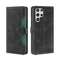 Per Samaung Galaxy S22 Ultra 5G Sensazione della pelle Cappello di paglia Cappello orizzontale in pelle flip con supporto e slot per schede (nero)