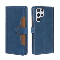 Per Samaung Galaxy S22 Ultra 5G Sensazione della pelle Cappello della paglia Cappello in pelle flip orizzontale con supporto e slot per schede (blu)