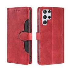 Per Samaung Galaxy S22 Ultra 5G Skin Feel Cappello di paglia Cappello in pelle flip orizzontale con supporto e slot per schede (rosso)