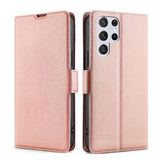 Per Samaung Galaxy S22 Ultra 5G fibbia a tensione ultra-sottile PU + TPU Custodia in pelle flip orizzontale con supporto e slot per schede (oro rosa)