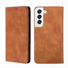 Per SAMAUNG GALAXY S22 + 5G Pelle Sensazione della pelle MAGNETICA Custodia in pelle flip orizzontale con supporto e slot per schede (marrone chiaro)