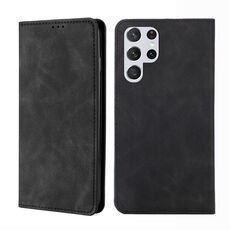 Per Samaung Galaxy S22 Ultra 5G Sensazione della pelle MAGNETIC GRANDE Custodia a flip orizzontale con supporto e slot per schede (nero)