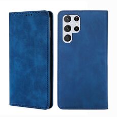 Per Samaung Galaxy S22 Ultra 5G Sensazione della pelle MAGNETICA in pelle flip orizzontale con supporto e slot per schede (blu)