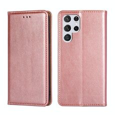 Per Samaung Galaxy S22 Ultra 5G Color Pure Color Magnetic Horizontal Custodia in pelle con supporto e carta Slot & Portafoglio (oro rosa)