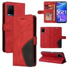 Per Vivo Y21 2020 / Y21S / Y33S Dual-Color Spliping Briping flip flip custodia in pelle con supporto e carte slot e portafoglio (rosso)