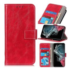 Per Samsung Galaxy S22 Ultra 5G Retro Crazy Horse Texture Custodia in pelle a flip orizzontale con supporto e carte Slot e foto Cornice e portafoglio (rosso)