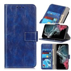 Per Samsung Galaxy S22 Ultra 5G Retro Crazy Horse Texture Custodia in cuoio orizzontale in pelle orizzontale con supporto e carte Slot e foto Cornice e portafoglio (blu)