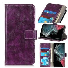 Per Samsung Galaxy S22 Ultra 5G Retro Crazy Horse Texture Custodia in pelle a flip orizzontale con supporto e carta Slot e foto Cornice e portafoglio (viola)