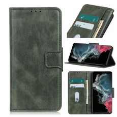 Per Samsung Galaxy S22 Ultra 5G Mirren Crazy Horse Texture Custodia in cuoio orizzontale in pelle con supporto e carte e portafoglio (verde scuro)