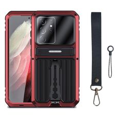 Custodia per telefono antipolvere antiurto antiurto per Samsung Galaxy S21 Ultra 5G Armor con supporto (rosso)