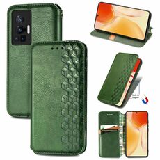 Per vivo X70 Pro cubic Grid cubico pressato orizzontale flip custodia in pelle magnetica con titolare e slot per schede e portafoglio (verde)