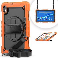 Per Lenovo Tab M10 HD TB-X306X Antifondo antiurto Silicone + Caso protettivo per tablet protettivo con supporto e tracolla e cinturino a mano (arancione)