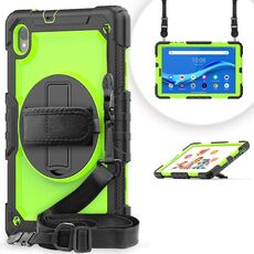 Per Lenovo Tab M10 HD TB-X306X Antifondo antiurto Silicone + PC Custodia protettiva per tablet con supporto e tracolla e cinturino a mano (nero giallo verde)