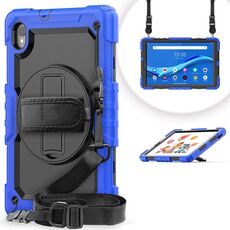 Per Lenovo Tab M10 HD TB-X306x Antifondo antiurto Silicone + Caso protettivo per tablet protettivo con supporto e tracolla e cinturino a mano (nero blu)