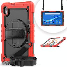 Per Lenovo Tab M10 HD TB-X306X Antifondo antiurto Silicone + PC Cassa del tablet protettiva con supporto e tracolla e cinturino a mano (rosso)