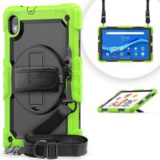 Per Lenovo Tab M10 HD TB-X306X Antifondo antiurto Silicone + PC Cassa del tablet protettiva con supporto e tracolla e cinturino a mano (giallo verde)