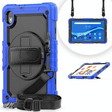 Per Lenovo Tab M10 HD TB-X306X Antifondo antiurto Silicone + PC Cassa del tablet protettiva con supporto e tracolla e cinturino a mano (blu)