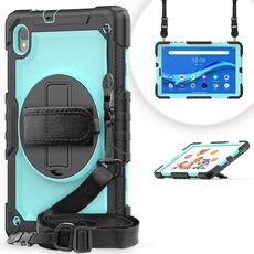 Per Lenovo Tab M10 HD TB-X306X Antifondo antiurto Silicone + PC Custodia protettiva per tablet con supporto e tracolla e cinturino a mano (azzurro)