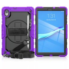 Per Lenovo TAB M10 HD TB-X306X Antifondo antiurto Silicone + PC Cassa del tablet protettiva con supporto e tracolla e cinturino a mano (viola)
