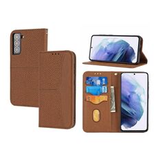 Per Samaung Galaxy S22 + 5G texture texture cuciture magnetiche orizzontale flip cuoio custodia in pelle (marrone)