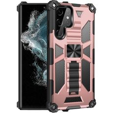 Per Samsung Galaxy S22 Ultra 5G Armatura antiurto TPU + PC Cassa del telefono protettiva magnetica con supporto (oro rosa)