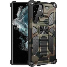Per Samsung Galaxy S22 Ultra 5G Camouflage Armor TPU TPU + PC Cassa del telefono protettiva magnetica con supporto (verde militare)