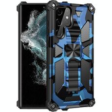 Per Samsung Galaxy S22 Ultra 5G Armatura Camouflage ARMORUR Antiurto TPU + PC Custodia protettiva magnetica con supporto (blu scuro)