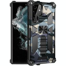 Per Samsung Galaxy S22 Ultra 5G Armatura Camouflage TPU Antiurto TPU + PC Custodia protettiva magnetica con supporto (azzurro)