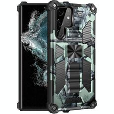Per Samsung Galaxy S22 Ultra 5G Armor Camouflage Armor TPU antiurto TPU + PC Cassa del telefono protettiva magnetica con supporto (Mint Green)