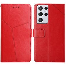 Per Samsung Galaxy S21 Ultra 5G STITCHING Custodia in pelle orizzontale orizzontale con supporto e carta Slot e portafoglio e cornice fotografica (rosso)