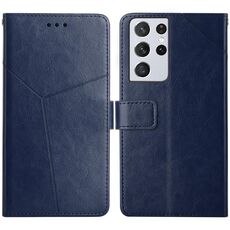 Per Samsung Galaxy S21 Ultra 5G Y Custodia orizzontale in pelle flip orizzontale con supporto e carta Slot & Portafoglio e cornice fotografica (blu)