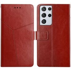 Per Samsung Galaxy S21 Ultra 5G Y Custodia orizzontale a flip orizzontale con supporto e carte Slot e portafoglio e cornice fotografica (marrone)