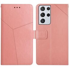 Per Samsung Galaxy S21 Ultra 5G Y Cucitura Custodia orizzontale in pelle flip orizzontale con supporto e carta Slot & Portafoglio e cornice per foto (oro rosa)