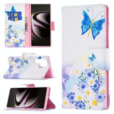 Per Samsung Galaxy S22 Ultra 5G colorato modello di disegno orizzontale flip custodia in pelle con supporto e carte e portafoglio (farfalla amore)