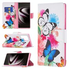Per Samsung Galaxy S22 Ultra 5G Colorato modello di disegno orizzontale flip custodia in pelle con supporto e carta Slot & Portafoglio (farfalle)
