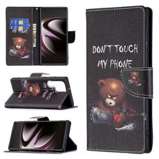 Per Samsung Galaxy S22 Ultra 5G Pattern colorato modello di disegno orizzontale flip custodia in pelle con titolare e slot per schede e portafoglio (orso)