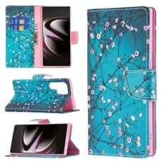 Per Samsung Galaxy S22 Ultra 5G Colorato modello di disegno orizzontale flip custodia in pelle con supporto e slot per schede e portafoglio (Plum Blossom)